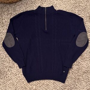Men's Raffi Navy Sweater with Gray Elbow Patches